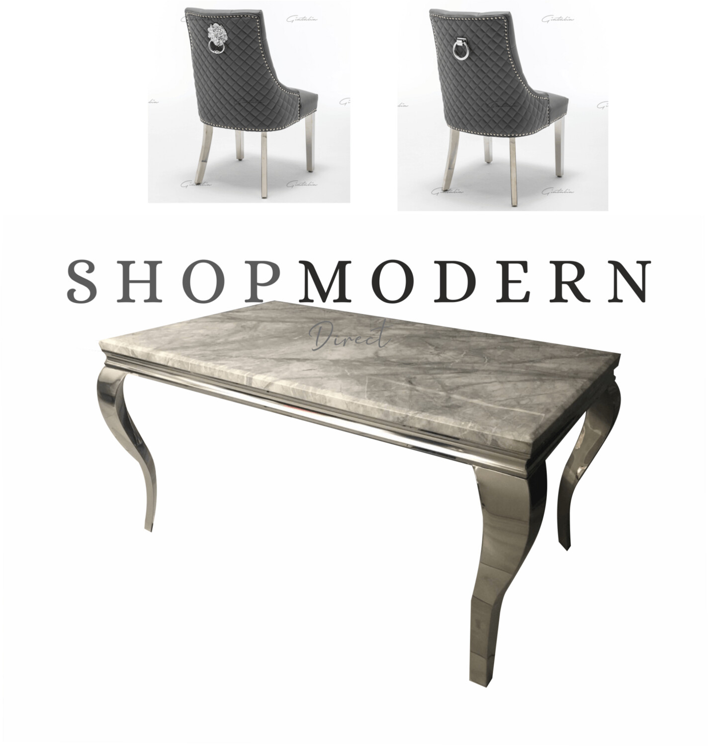 Laveda 160cm Grey Marble & Royale Dining Table Set