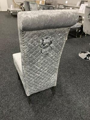 Nahla Silver Crushed Luxury Velvet Lion Knocker Dining Chair