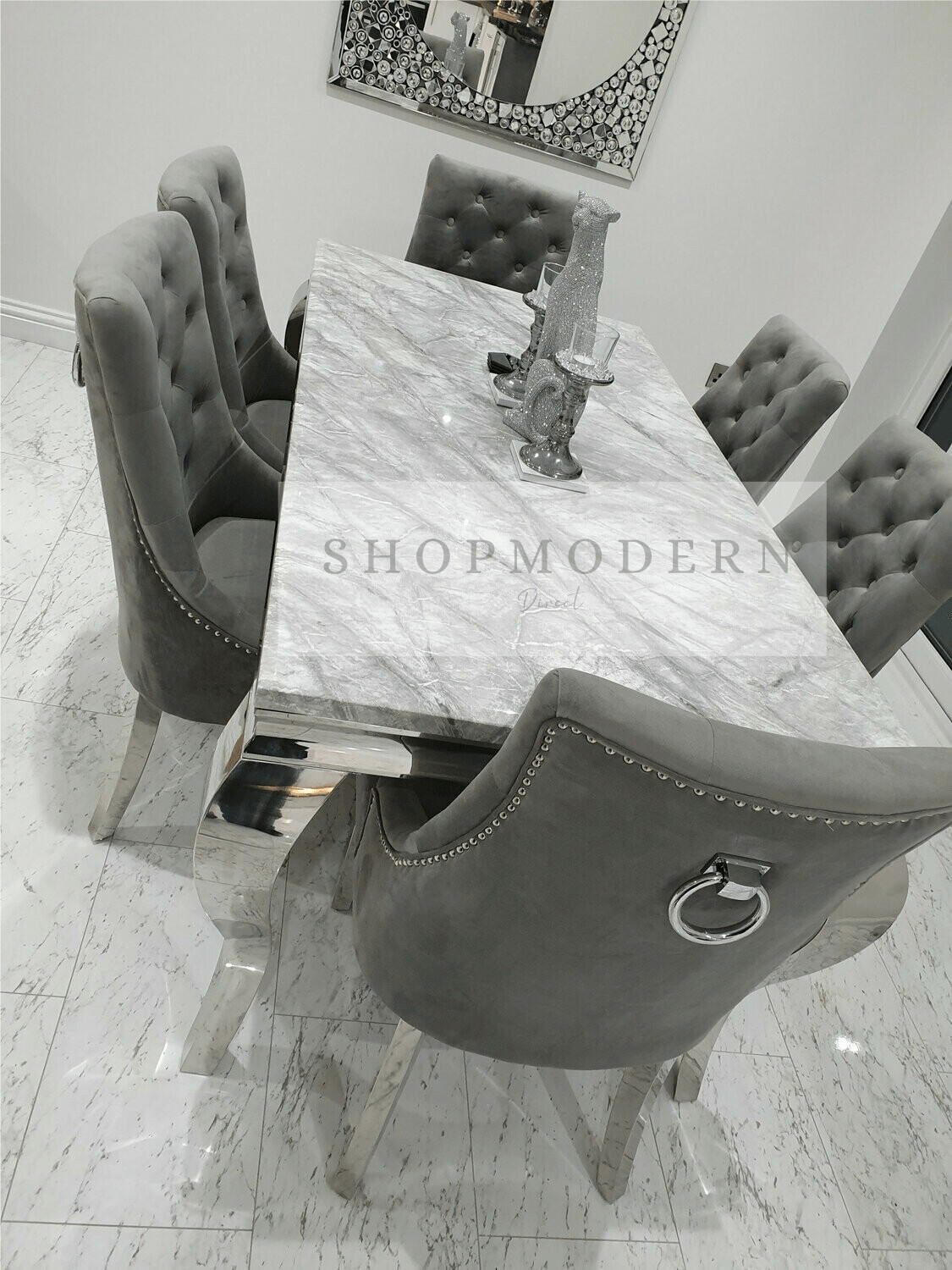 Laveda 150cm Light Grey Marble Dining Table + YOUR CHOICE CHAIRS
