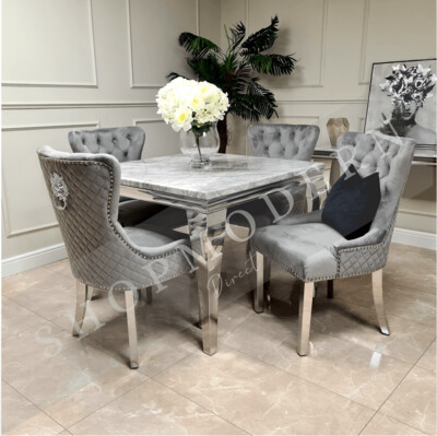 Laveda 100cm Light Grey Marble Dining Table + YOUR CHOICE CHAIRS