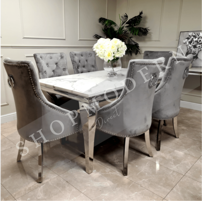Laveda 150cm White Marble Dining Table + Bella Chairs