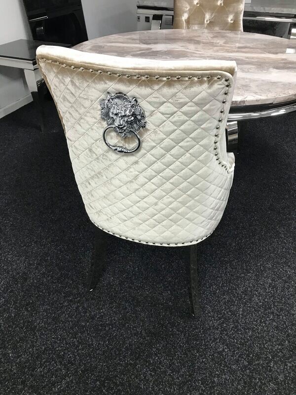 Vienna Champagne Velvet Lion Knocker Dining Chair