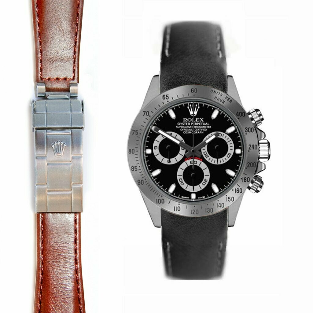CURVED END LEATHER STRAP FOR ROLEX DAYTONA DEPLOYANT