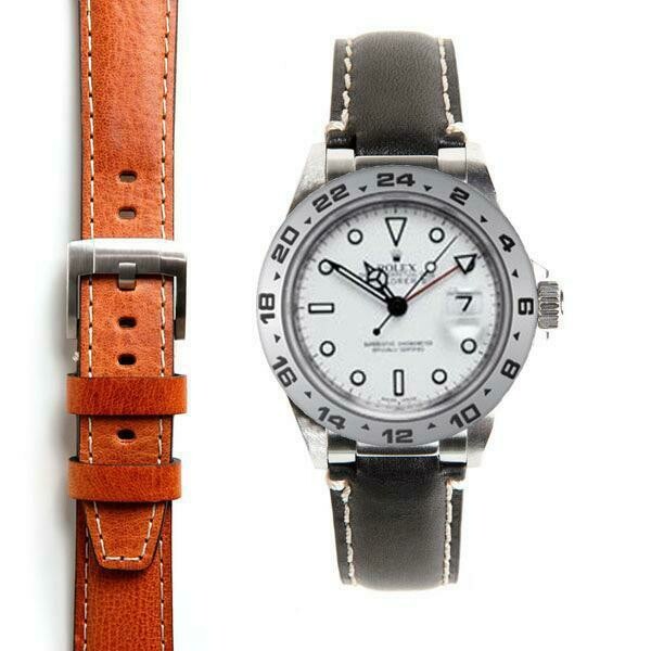 STEEL END LINK LEATHER STRAP FOR ROLEX EXPLORER II WITH TANG BUCKLE