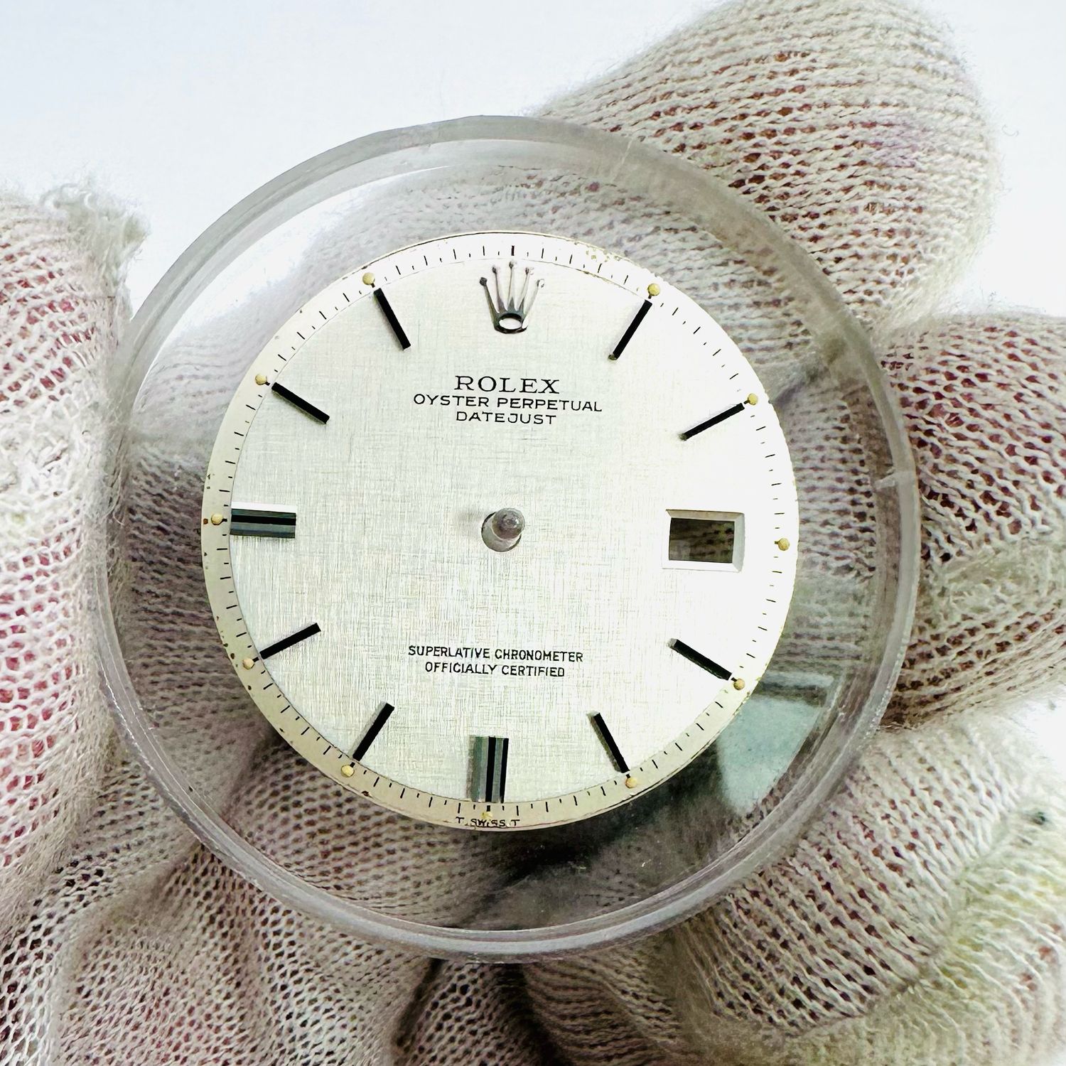 Factory Rolex Silver Tritium Linen Dial Datejust 1600 1601 1603 Cal 1570 #D322