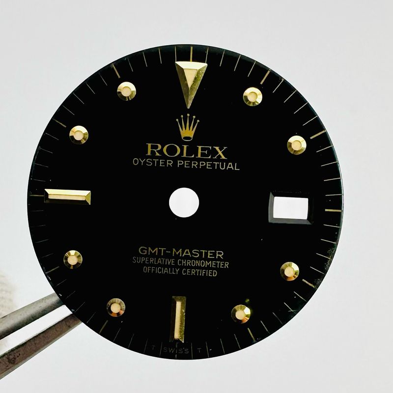 Genuine Rolex GMT 16753 Gloss Black Tritium Nipple Dial Cal 3075 3175 40mm Two Tone #M004