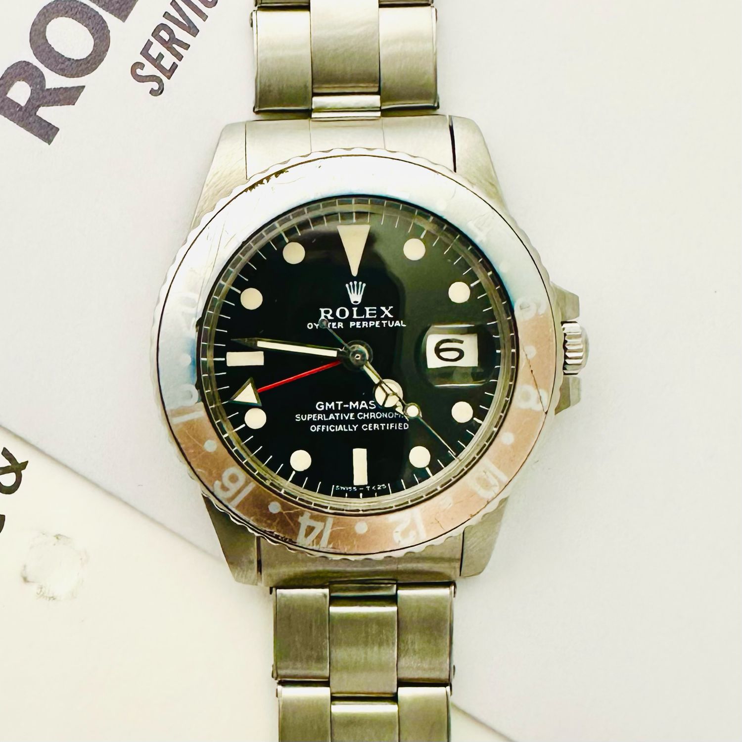 STUNNING Mens Rolex GMT 1675 MK1 "Long E" 1.6M serial Circa 1967 Ghost Fat Font insert