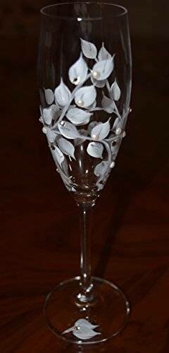 Hand Painted Crystal Champagne Flutes with Swarovski Crystals and Pearls