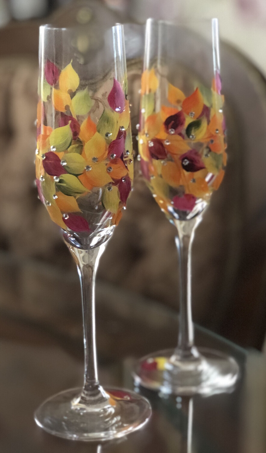 Hand Painted Fall Wedding Champagne Flutes