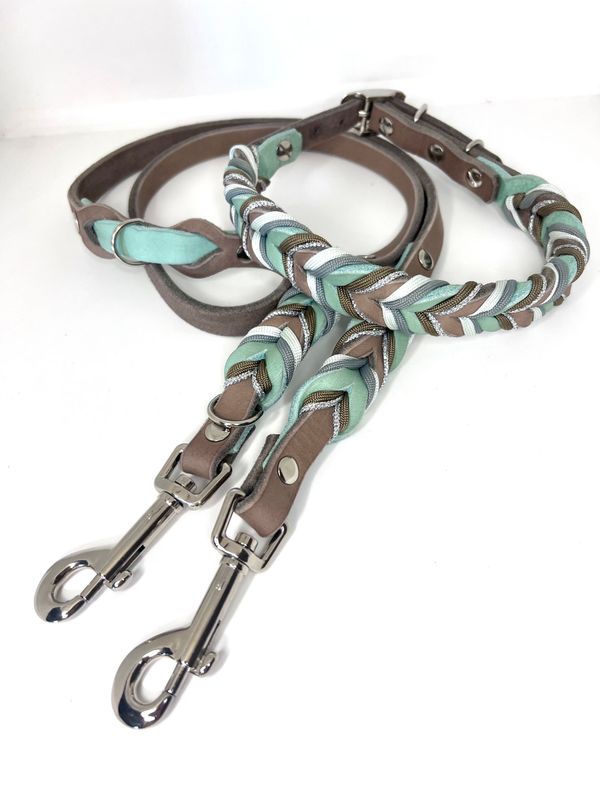Lederhalsband geflochten Schlamm/Mint