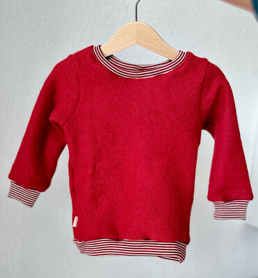 Woll-Sweater / Wollpullover aus Fleece (Rot geringelt) 86/92