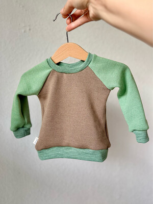 Woll-Sweater / leichter Wollpullover mit Raglan (Walnuss-Minze)