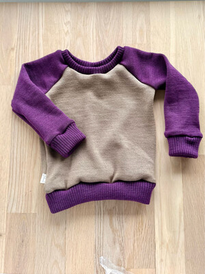 Woll-Sweater / leichter Wollpullover mit Raglan (Walnuss-Violett)