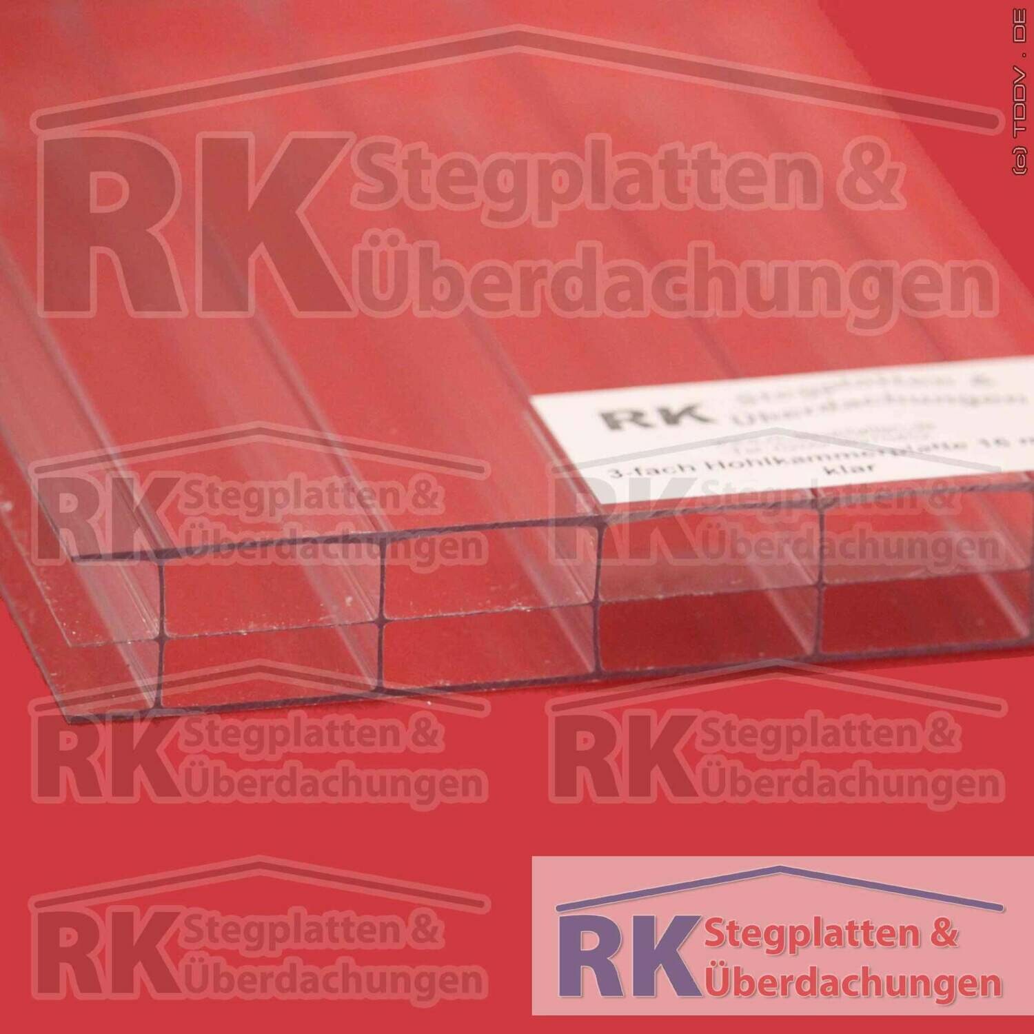 Polycarbonat 3-fach Hohlkammerplatte, 16mm, klar, 19,50 Euro/m²