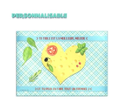 Ta table est la meilleure, et tu peux en faire tout un fromage ! Planche à découper personnalisable Atomania en verre trempé