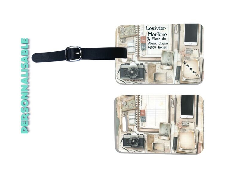 Étiquette de bagage personnalisable Atomania : style vintage, personnalisation