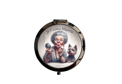 Miroir de poche « Je t’aime Mamie » par Atomania, élégance et praticité, message affectueux, fabrication artisanale