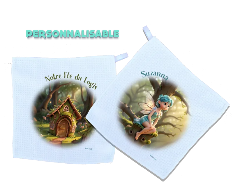 Essuie-mains personnalisables Fée du Logis Atomania – Cadeau magique pour enfants, design enchanteur, fabrication artisanale, Atomania