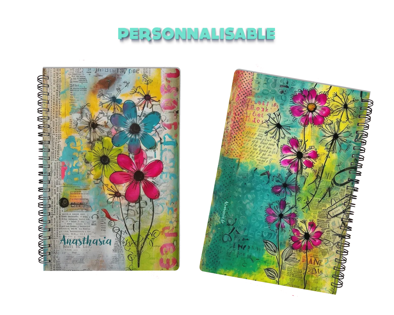 Cahier Personnalisable Atomania - Design Floral Éclatant, Look Rétro Charmant, Dimensions A5, Couverture Rigide, Expédition Rapide