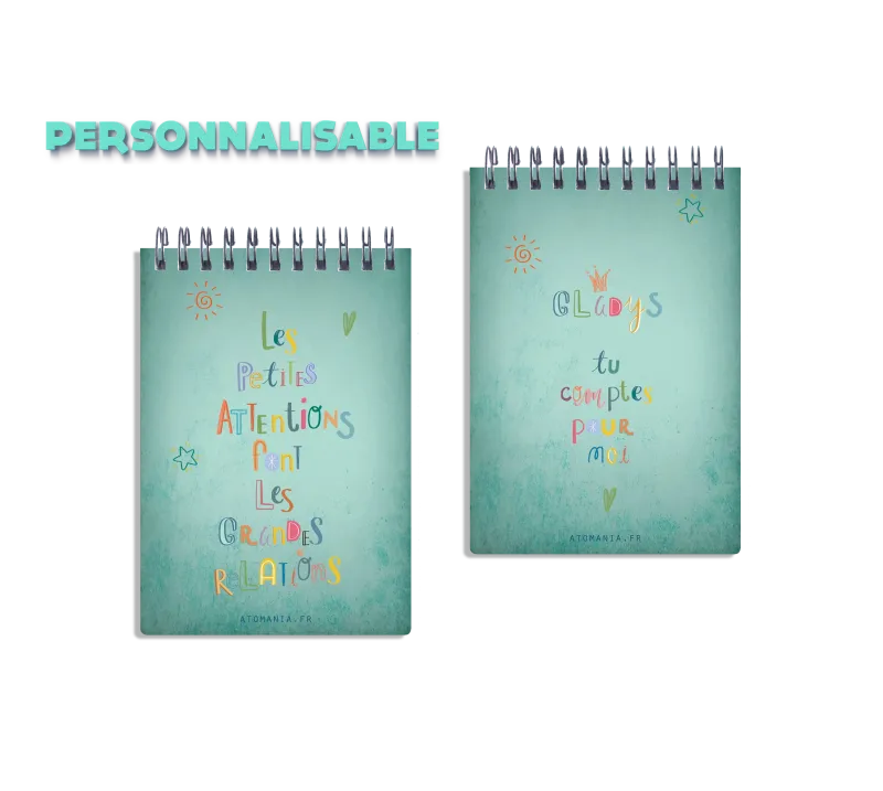 Carnet personnalisable : Exprimez vos sentiments d’amitié, A6, couverture rigide, expédition rapide, fabrication artisanale française, Atomania