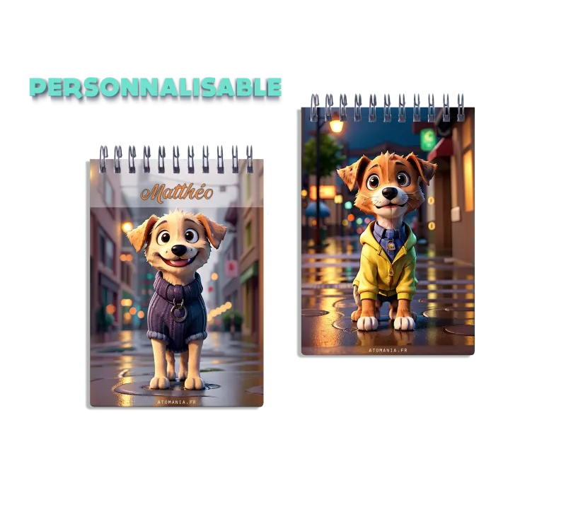 Carnet personnalisable pour les amoureux des chiens, A6, 60 feuillets, Atomania, fabrication française