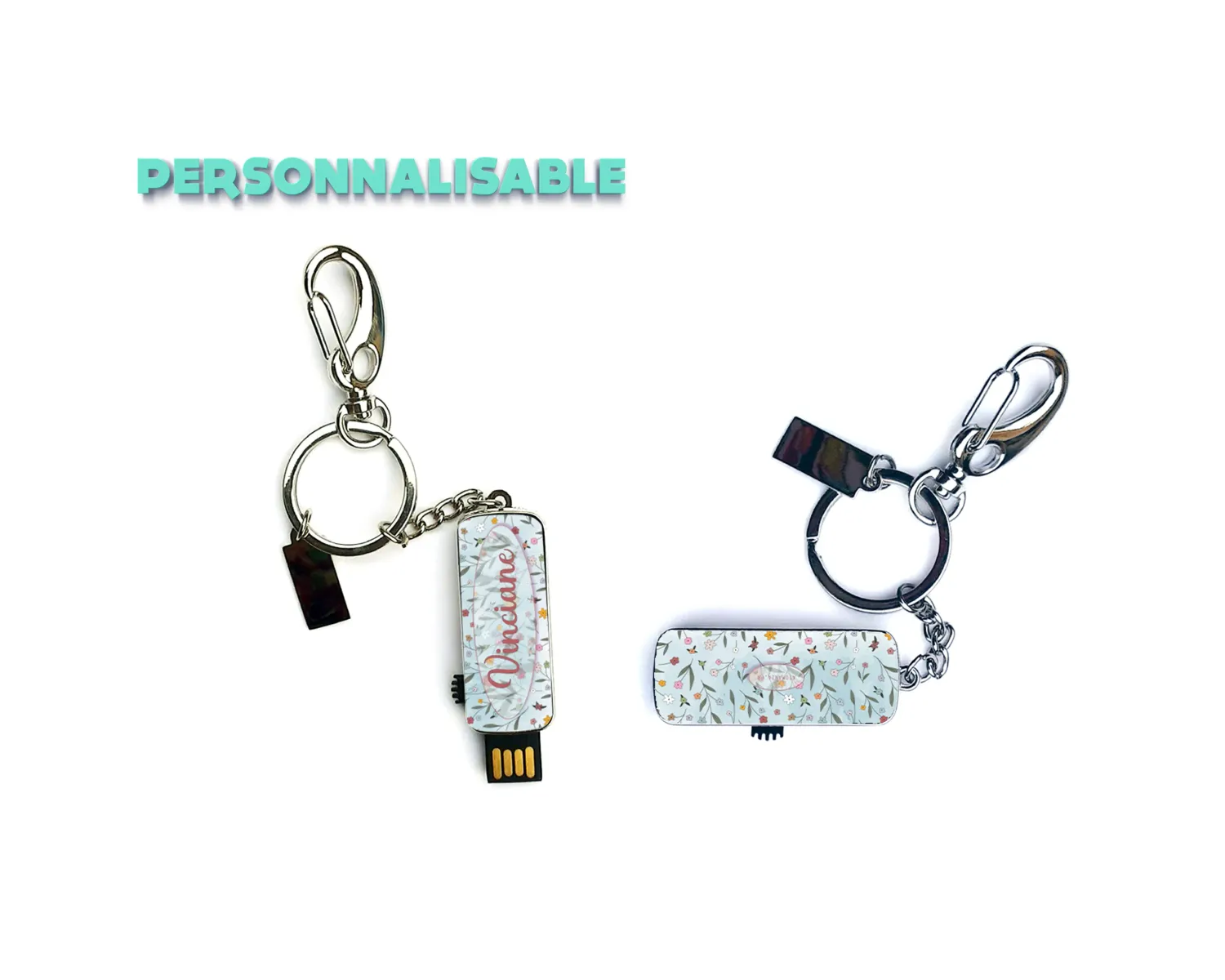 Clé USB Fleurs Personnalisable, Cadeau Original, Pratique, 16Go, Motif Floral Recto-Verso, Fabrication Française, Métal, Atomania