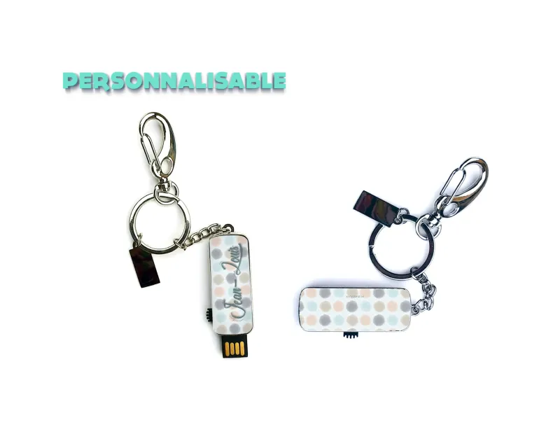 Clé USB 'Petits pois' personnalisable 16 Go – Cadeau original et pratique, design coloré, prénom au choix, porte-clé métal