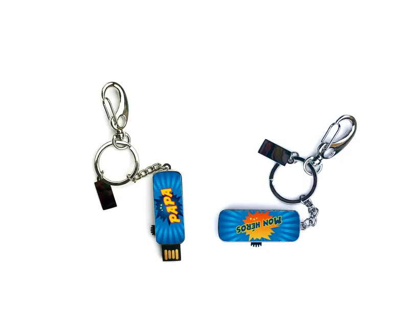Clé USB porte-clé 'Papa, mon héros' 16 Go – Cadeau pratique et original, design unique, métallique, parfaite pour la fête des pères