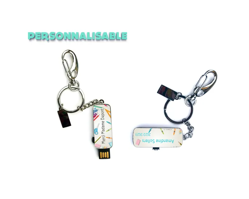 Clé USB Porte-clé 'Merci' personnalisée 16 Go – Cadeau original pour enseignant, assistante maternelle, ou nounou, design scolaire