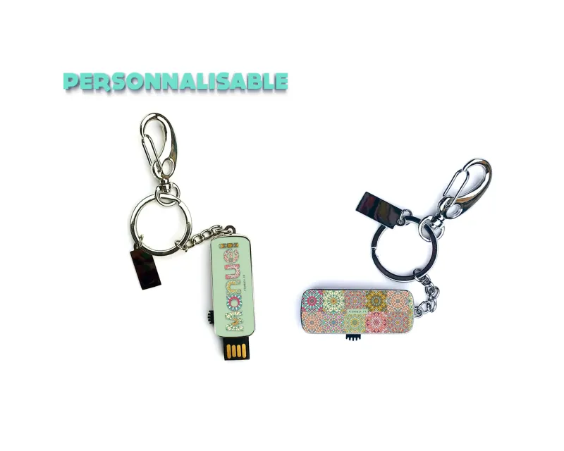 Clé USB porte-clé personnalisable 16 Go – Cadeau pratique et coloré, prénom au choix, expédiée en 2 jours, mosaïque multicolore, métal robuste