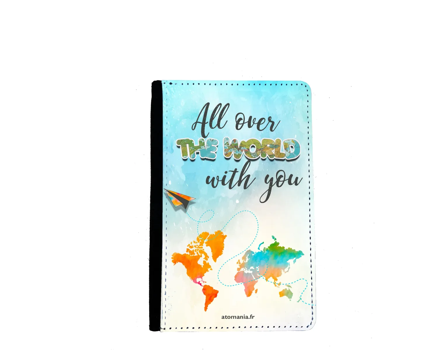 Étui de passeport "all over the world with you", cadeau original pour les amoureux du voyage, Atomania, artisanat français