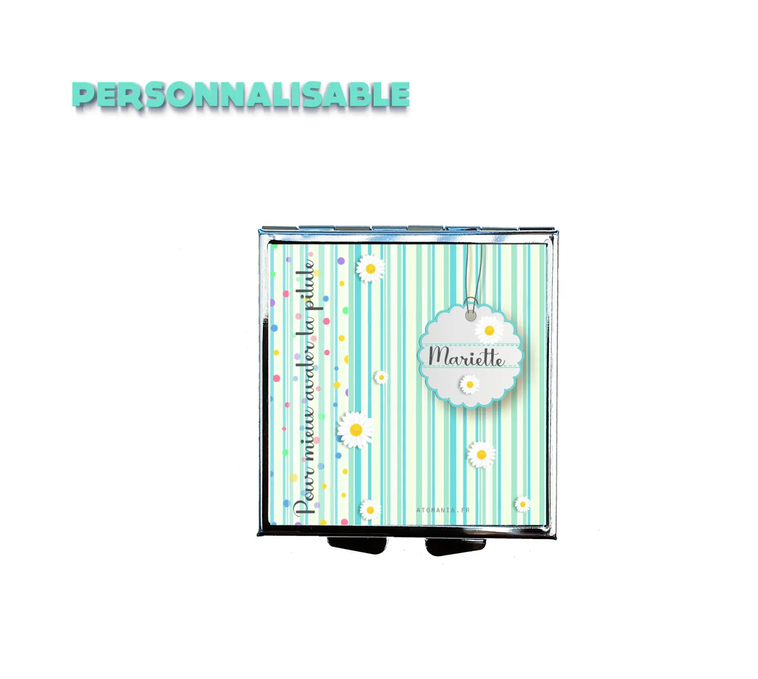 Pilulier Personnalisable "Mieux Avaler la Pilule" – Accessoire Pratique et Élégant avec Design Doux de Pois, Rayures et Marguerites, Parfait Cadeau pour Prendre Soins de Soi 🌸💊