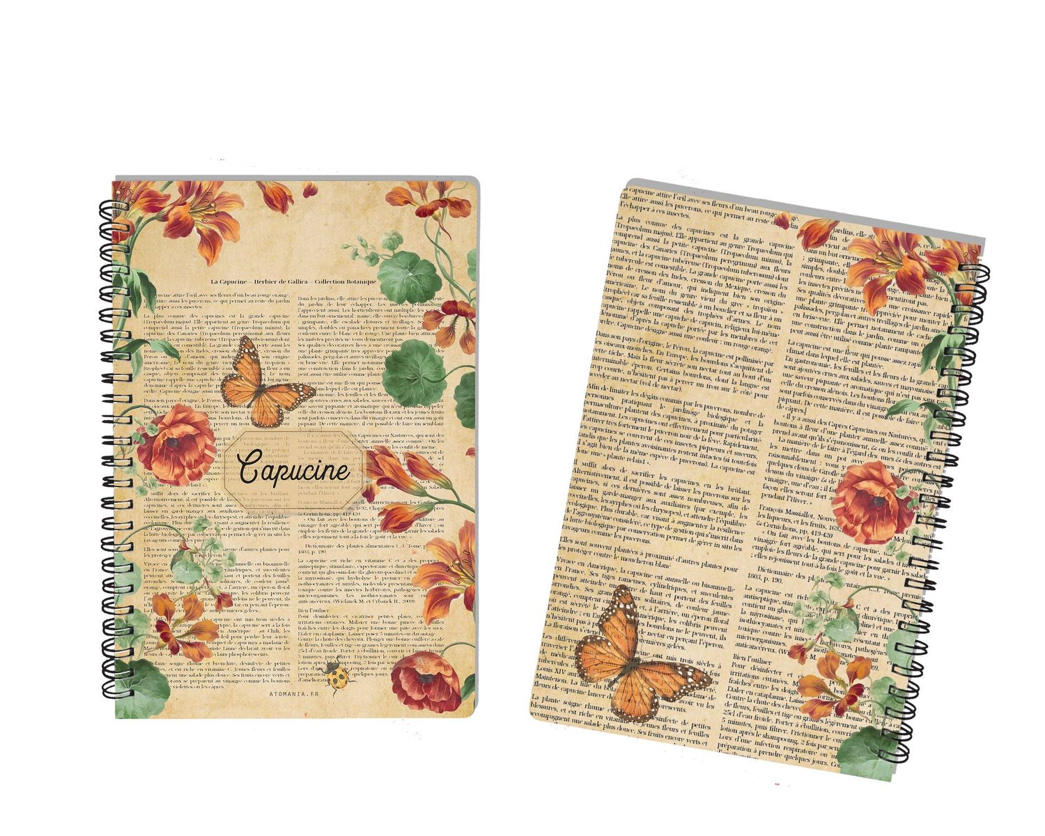 Cahier « Capucines » ? - Design Vintage et Élégant, Personnalisable avec Prénom, Cadeau Parfait pour les Amoureux de Papeterie et de Botanique