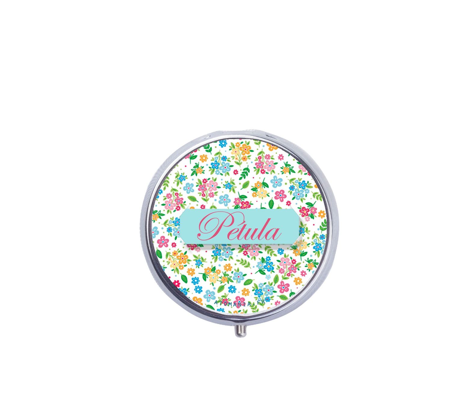 Cendrier de poche fleuri Atomania : accessoire pratique et élégant en métal argenté, 5 cm, fabriqué en France