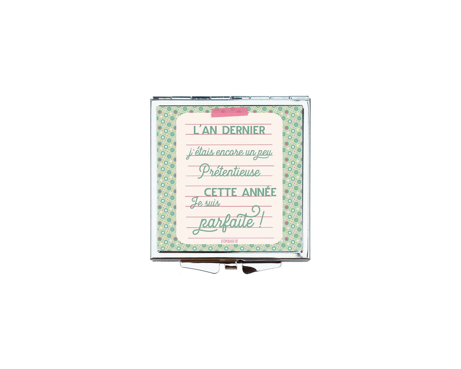 Miroir de Poche Personnalisé "L’an dernier, j’étais encore un peu prétentieuse, cette année, je suis parfaite" – Un Cadeau Humoristique et Élégant pour Elle