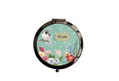 Miroir de Poche Personnalisable en Métal Noir – Design Rétro Vintage