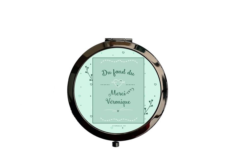 Miroir de poche personnalisé "Du fond du cœur merci" – Design élégant sur fond vert