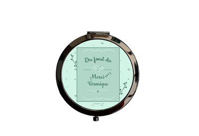 Miroir de poche personnalisé "Du fond du cœur merci" – Design élégant sur fond vert