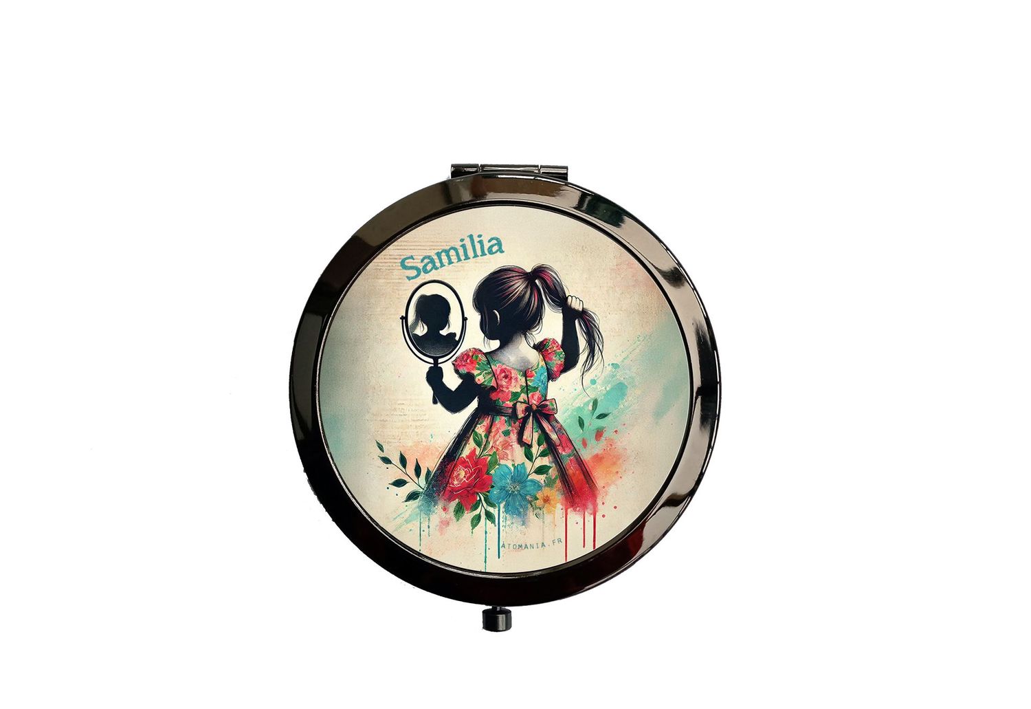 Miroir de Poche Personnalisable "Fillette" – Cadeau Unique pour Petites Filles Coquettes – Fabrication Artisanale Française par Atomania