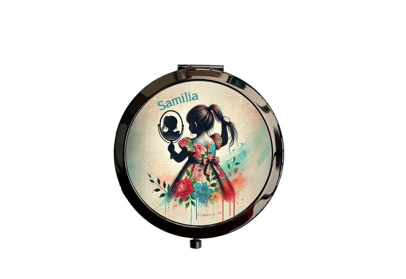 Miroir de Poche Personnalisable "Fillette" – Cadeau Unique pour Petites Filles Coquettes – Fabrication Artisanale Française par Atomania