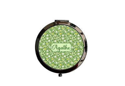 Miroir de Poche Personnalisable « Petite Fleur Vert » – Élégance et Praticité au Quotidien