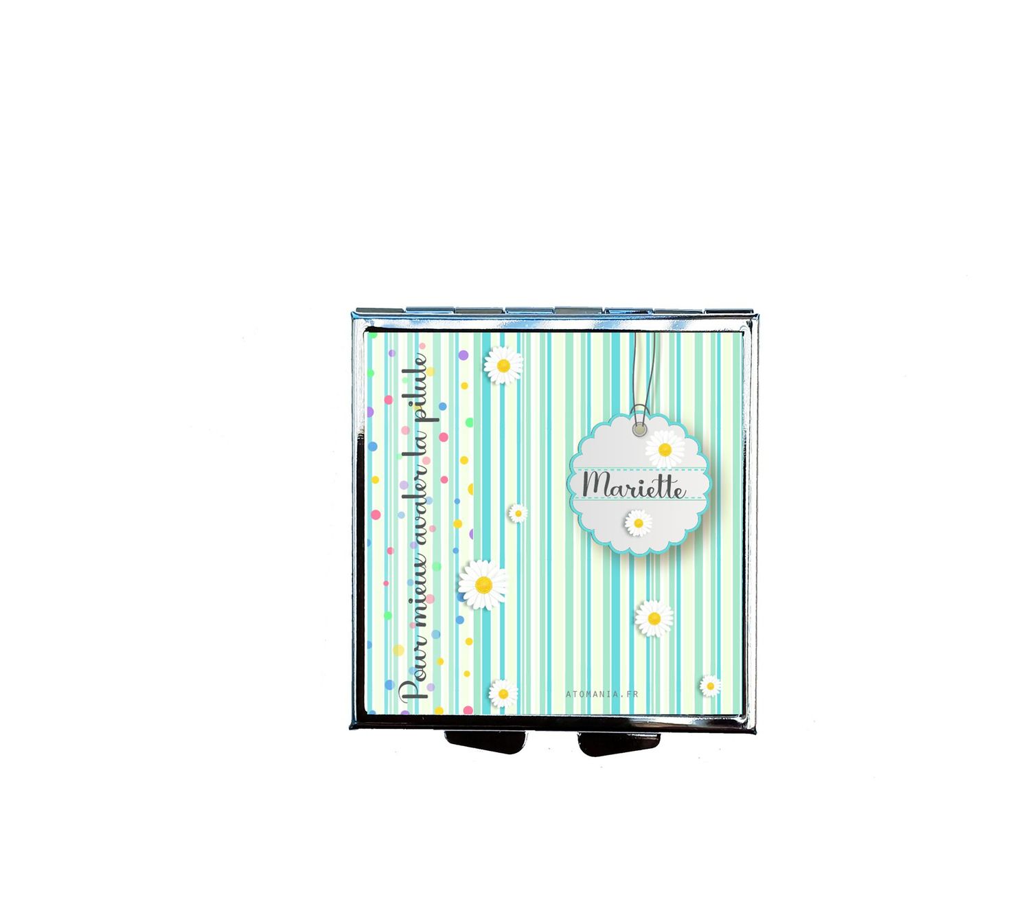 Pilulier Personnalisable "Mieux Avaler la Pilule" – Accessoire Pratique et Élégant avec Design Doux de Pois, Rayures et Marguerites, Parfait Cadeau pour Prendre Soins de Soi ??