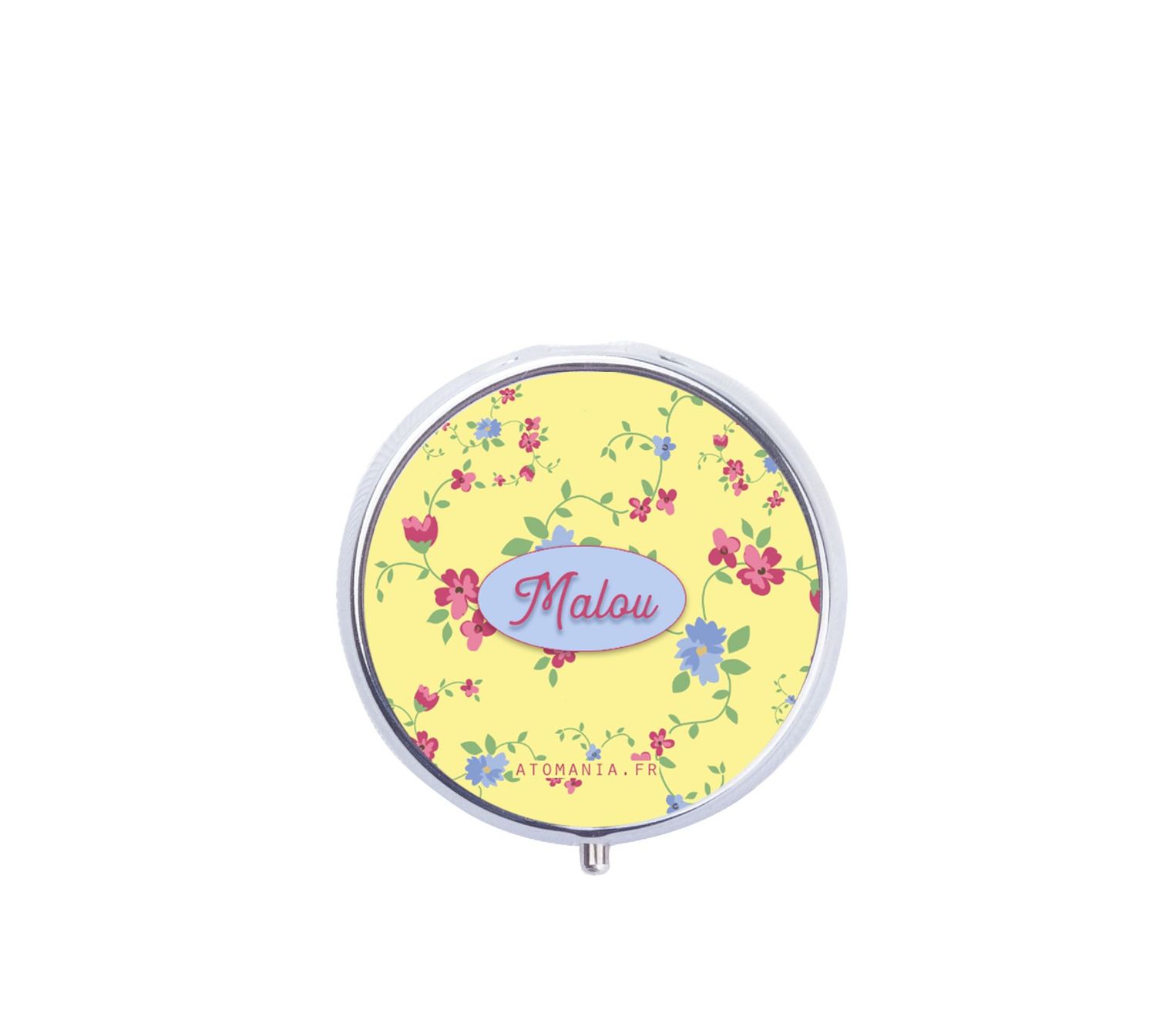 Pilulier Rond Jaune Fleuri – Fabrication Française & Personnalisation Prénom ?