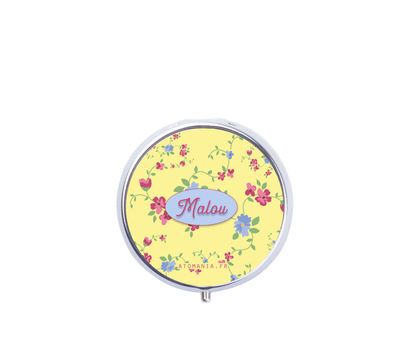 Pilulier Rond Jaune Fleuri – Fabrication Française & Personnalisation Prénom ?