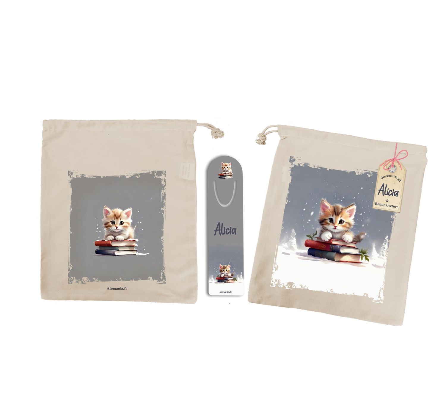 Sac à Livre Enfant Personnalisé avec Marque-Pages – Illustrations de Chats Mignons ? | Cadeau Fait Main, Idéal pour Petits Lecteurs ?✨
