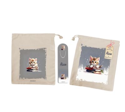 Sac à Livre Enfant Personnalisé avec Marque-Pages – Illustrations de Chats Mignons ? | Cadeau Fait Main, Idéal pour Petits Lecteurs ?✨