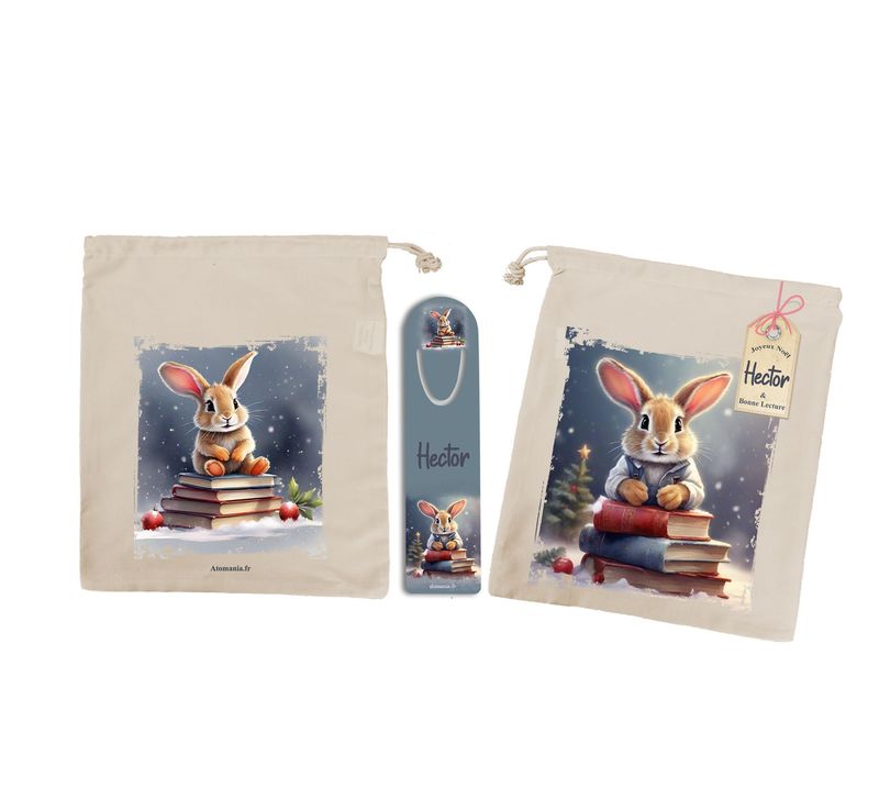 Sac à Livre Enfant Personnalisé avec Marque-Pages "Lapins Lecteurs" | Cadeau Magique pour Petits Explorateurs de Contes ?✨