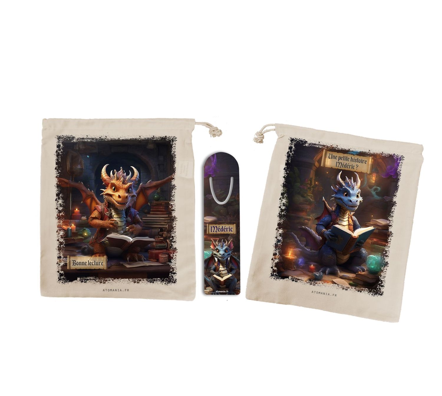 Sac à Livre et Marque-Pages Personnalisables, Magie des Dragons ? | Qualité Artisanale Atomania