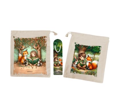 Sac à Livre "Lecture en Forêt" avec Marque-Pages Personnalisable, Cadeau Magique pour Amoureux de la Nature et de la Lecture ?