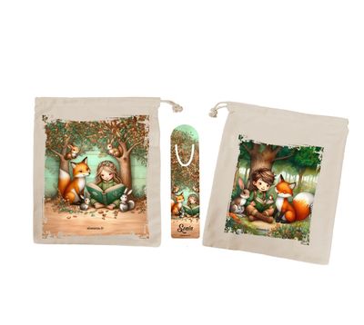 Sac à Livre "Lecture en Forêt" avec Marque-Pages Personnalisable, Cadeau Magique pour Amoureux de la Nature et de la Lecture ?